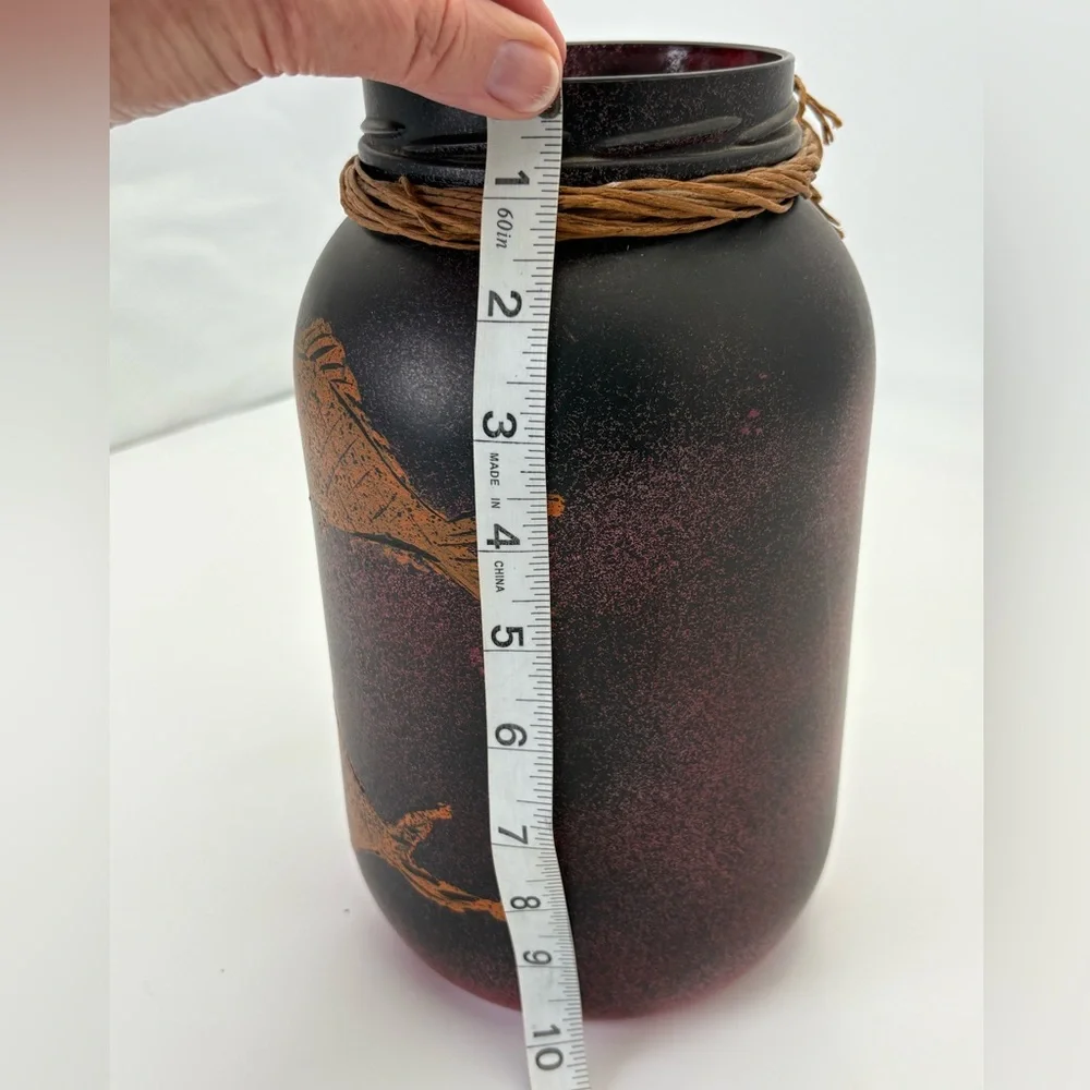Decorative Black and Red Textured Jar/Vase with Orange Fish Design